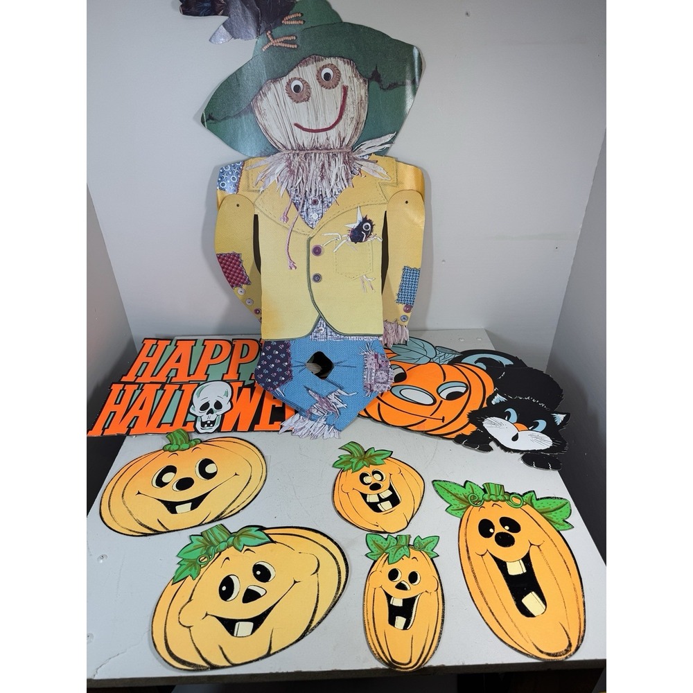 Vintage Halloween Die Cut Decorations Lot Of 8